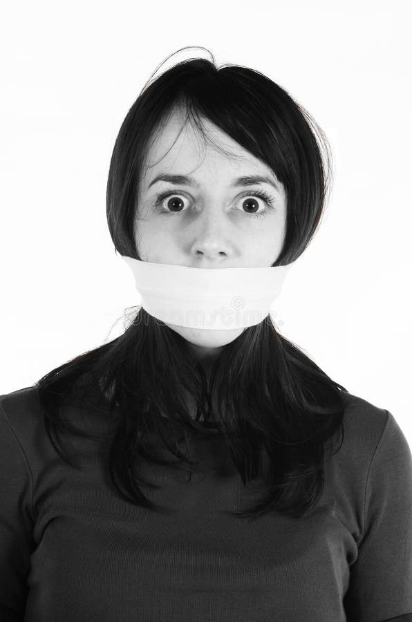 Censor and freedom of speech concept. Tied woman mouth . Human rights. Censor and freedom of speech concept. Tied woman mouth . Human rights