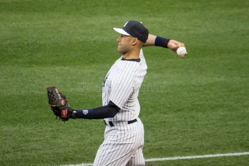 New York Yankees great Derek Jeter throws to home plate during a game at Yankee stadium. Derek Jeter is shown here in his final season as the Yankees clipper. New York Yankees great Derek Jeter throws to home plate during a game at Yankee stadium. Derek Jeter is shown here in his final season as the Yankees clipper