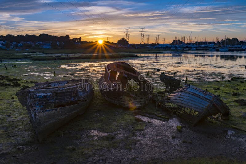 Old boats in Poole Harbour stock photo