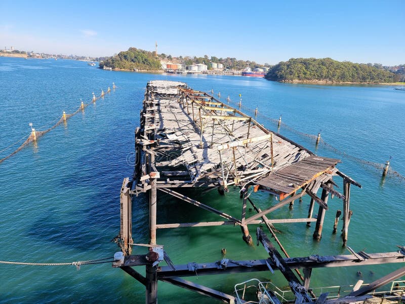 Derelict coal loading jetty at Balls Head stock photography