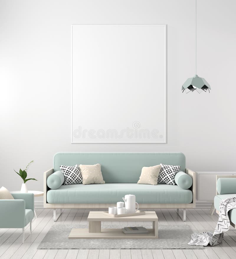 Derida sulla struttura del manifesto nell'interno scandinavo dei pantaloni a vita bassa di stile illustrazione 3D fotografia stock libera da diritti