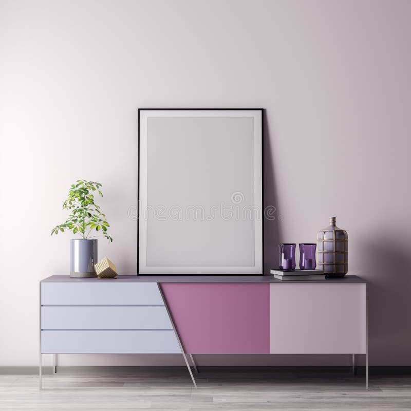 Derida sulla struttura del manifesto nella stanza interna con stile wal e moderno bianco, l'illustrazione 3D fotografia stock Derida sulla struttura del manifesto nella stanza interna con stile wal e moderno bianco, l'illustrazione 3D fotografia stock