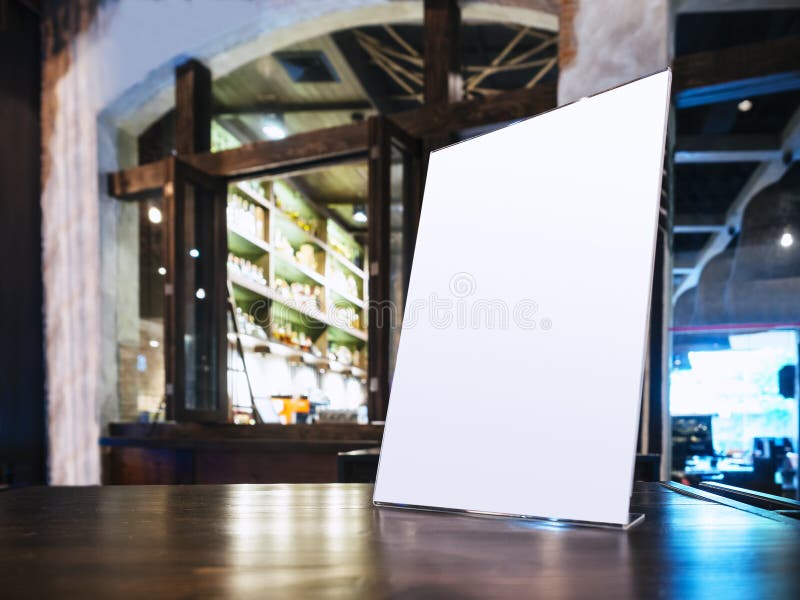 Mock up Blank Menu frame on Table in Bar Restaurant cafe. Mock up Blank Menu frame on Table in Bar Restaurant cafe