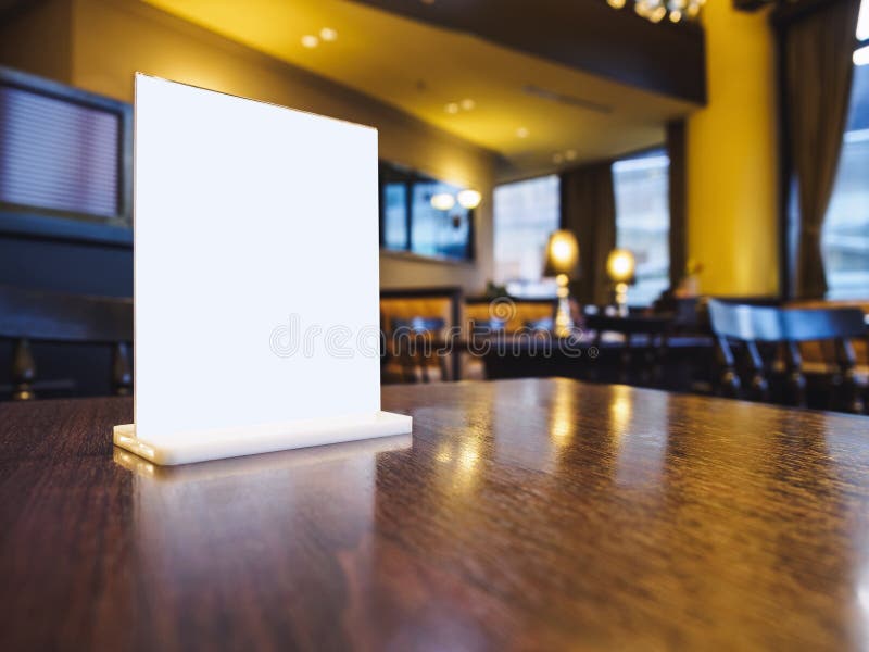 Mock up Menu frame on Table interior Bar Restaurant Cafe table seats. Mock up Menu frame on Table interior Bar Restaurant Cafe table seats