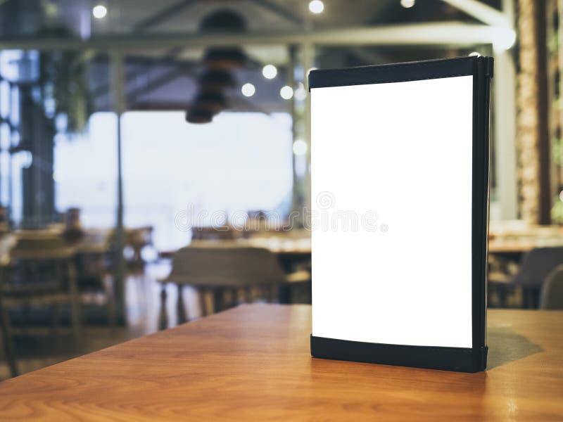 Derisione sulla pagina del menu sul backgro dell'interno del caffè del ristorante di Antivari della Tabella immagine stock