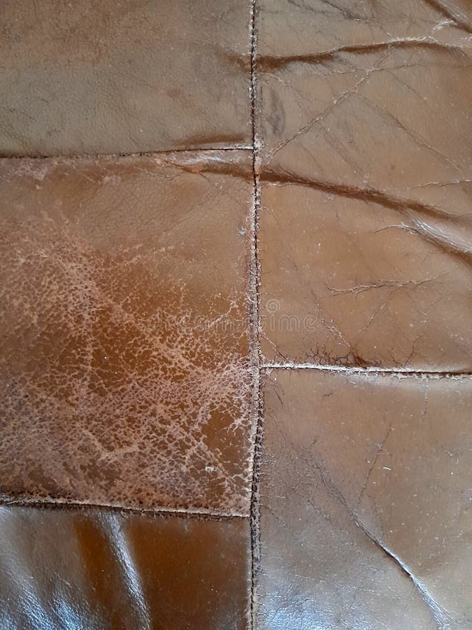 Dermantin. Worn Leather Patches. Antique Leather Upholstery Stock Photo