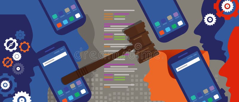 Des Gerechtigkeitsgesetzesurteilsspruchfalles des Informationstechnologieinternets Hammerverbrechengerichts-Auktionssymbol des di vektor abbildung Des Gerechtigkeitsgesetzesurteilsspruchfalles des Informationstechnologieinternets Hammerverbrechengerichts-Auktionssymbol des di vektor abbildung