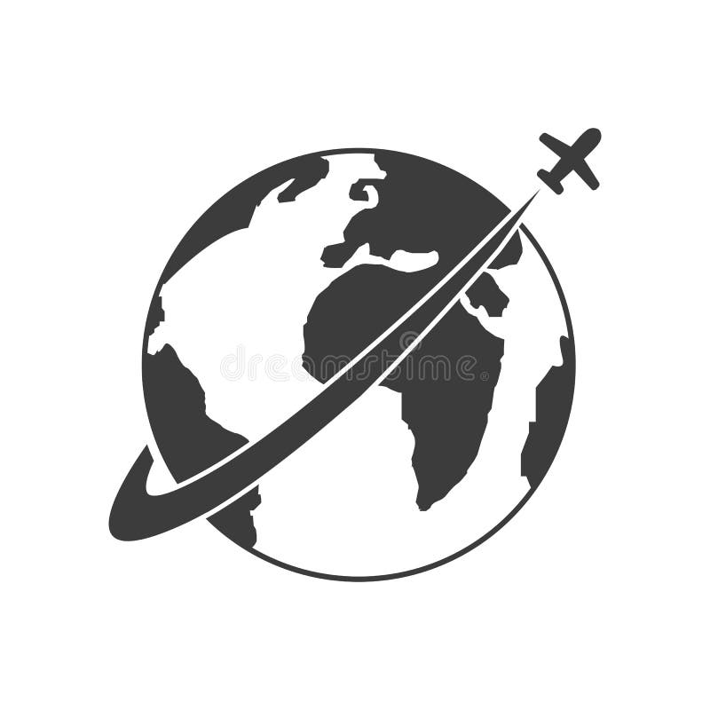 Des icônes de voyage avec l'avion volent autour de la terre illustration libre de droits Des icônes de voyage avec l'avion volent autour de la terre illustration libre de droits