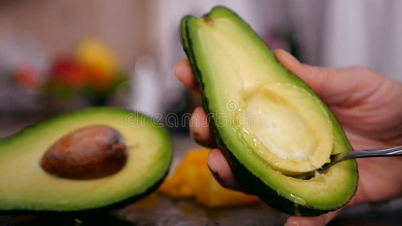 Des mains de femme tenant un avocat - écopez le milieu clips vidéos