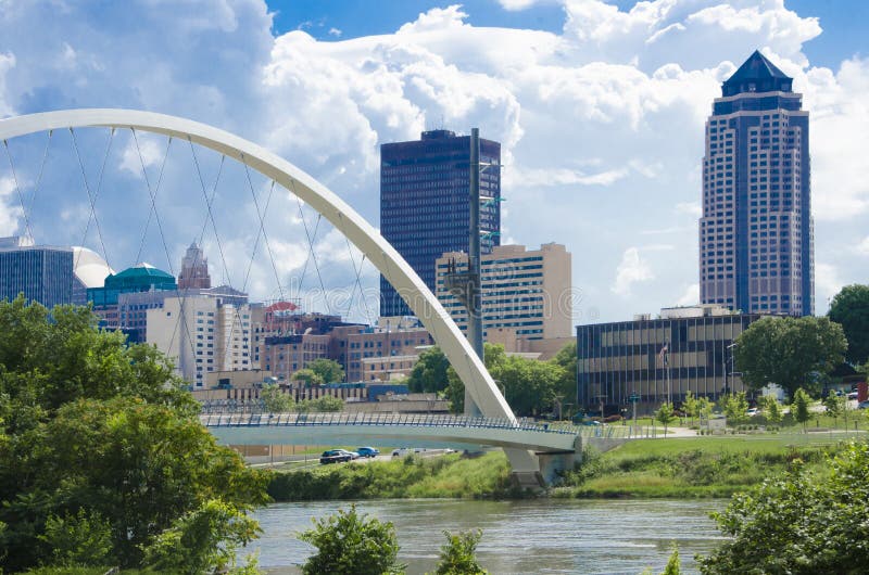 The Des Moines River Dam and downtown pedestrian bridge