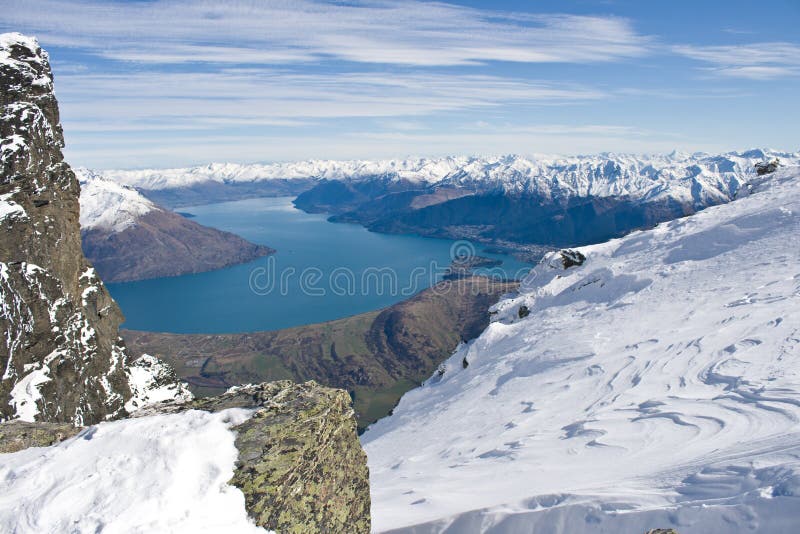 The view from the top of The Remarkables ski area over Lake Wakatipu just outside Queenstown, New Zealand. The view from the top of The Remarkables ski area over Lake Wakatipu just outside Queenstown, New Zealand.