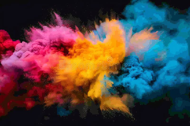 Des nuages vibrants de poudre de houli explosent dans une symphonie colorée sur fond noir illustration libre de droits