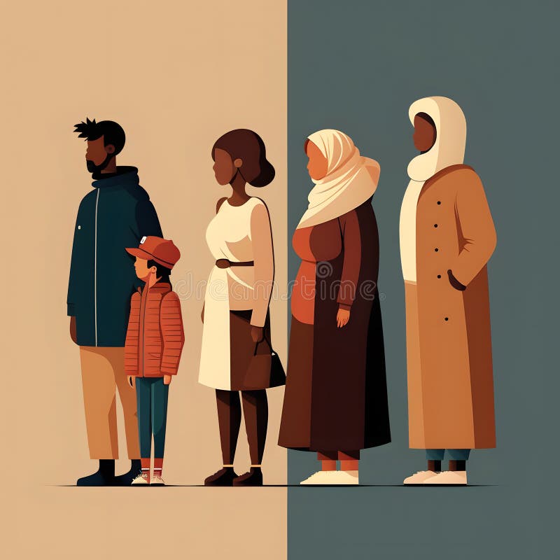 People of different ethnic groups stand next to each other. AI generated Illustration. People of different ethnic groups stand next to each other. AI generated Illustration.