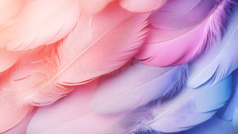 Des plumes pastel douces en violet rose et bleu créent un fond rêveur. génératif illustration de vecteur
