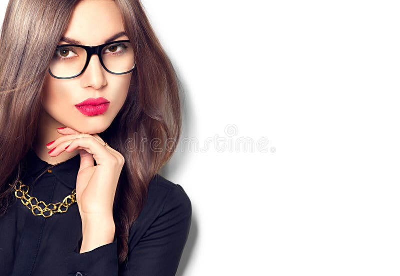 Des sexy tragende Gläser Mode-Modell-Mädchens der Schönheit lizenzfreies stockfoto Des sexy tragende Gläser Mode-Modell-Mädchens der Schönheit lizenzfreies stockfoto