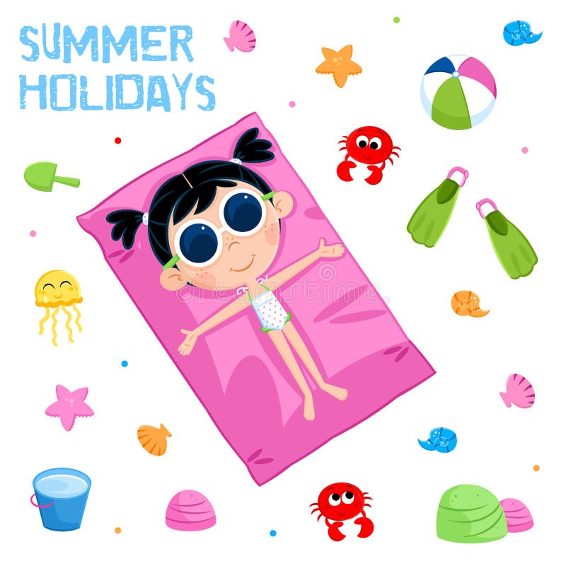 Des vacances d'été - autocollant adorable placez - les enfants échouent des éléments de partie illustration stock Des vacances d'été - autocollant adorable placez - les enfants échouent des éléments de partie illustration stock
