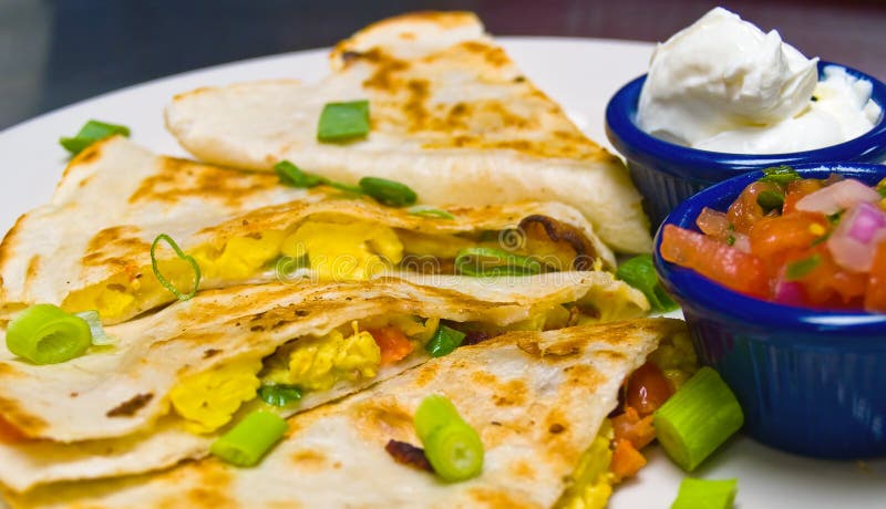 Breakfast Quesadilla with Sour Cream and Salsa. Breakfast Quesadilla with Sour Cream and Salsa