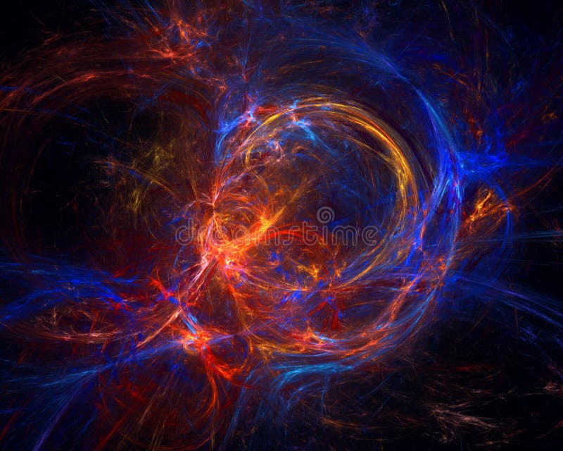 Descarga de energía ficticia lava explosión plasma o agujero negro en colores azul y naranja.
