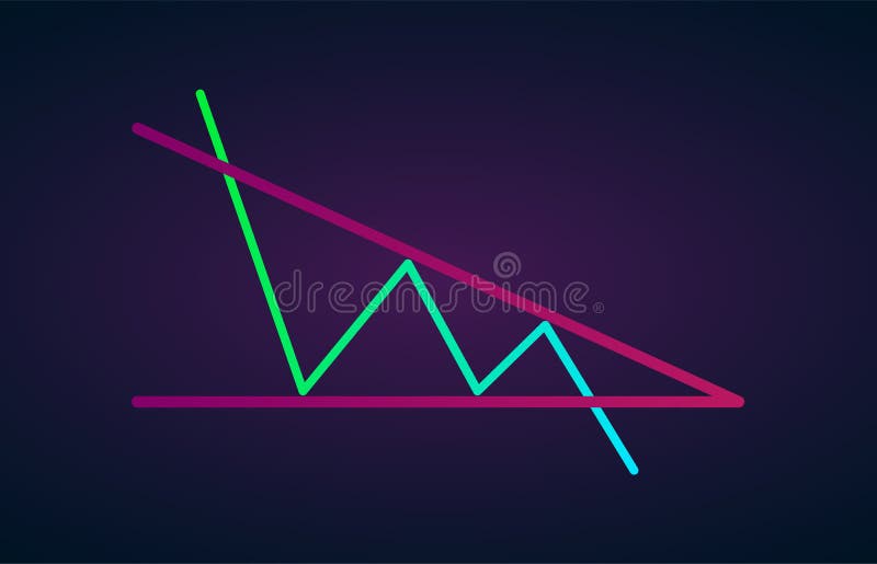 Descending bearish triangle breakouts flat icon. Vector stock and cryptocurrency exchange graph, forex analytics and trading stock illustration