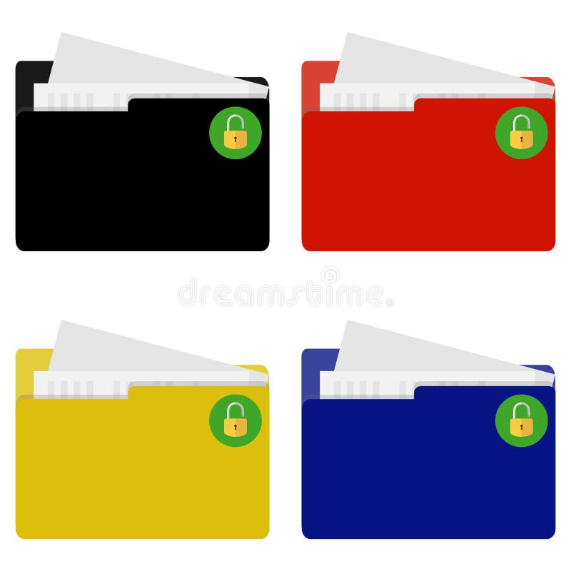 Deschideți folderul cu documente. set de dosare deschise cu hârtie. stock illustration