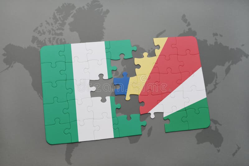 desconcierte con la bandera nacional de Nigeria y de Seychelles en un mapa del mundo ilustración del vector desconcierte con la bandera nacional de Nigeria y de Seychelles en un mapa del mundo ilustración del vector