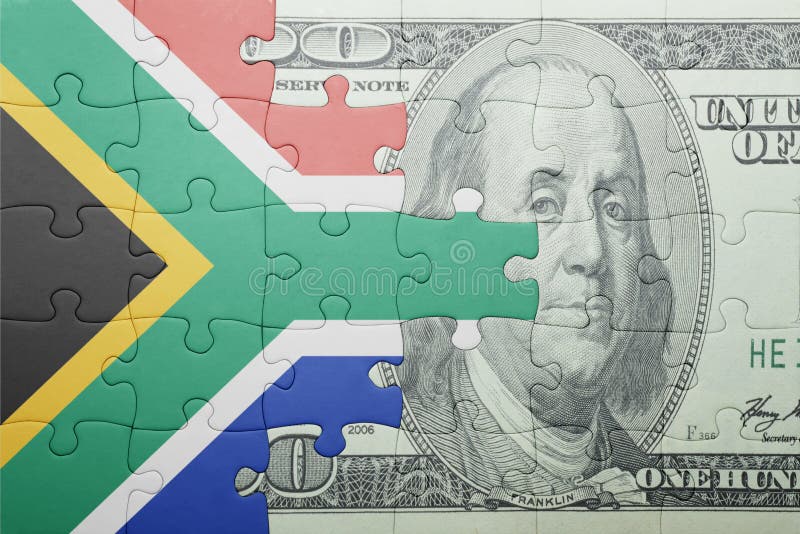 Desconcierte con la bandera nacional del billete de banco de Suráfrica y del dólar imagen de archivo libre de regalías Desconcierte con la bandera nacional del billete de banco de Suráfrica y del dólar imagen de archivo libre de regalías