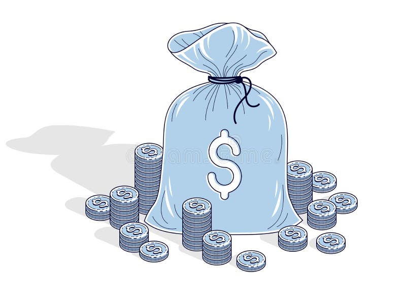 Desconte as riquezas e as economias, saco do dinheiro com o isolado das pilhas do centavo da moeda ilustração royalty free Desconte as riquezas e as economias, saco do dinheiro com o isolado das pilhas do centavo da moeda ilustração royalty free