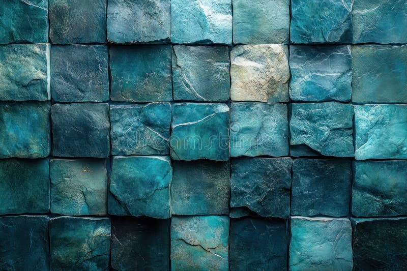 Turquoise Mosaic 3D Wall Texture with Geometric Shapes - Abstract Background Illustration stock illustration
