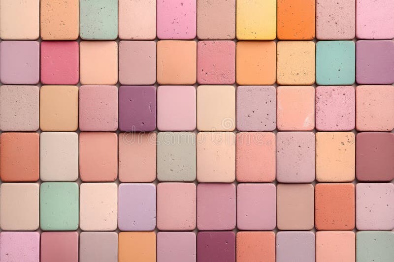Peach Fuzz Colored Square Brick Tiles Wall Texture Wide Background Seamless Pattern stock illustration