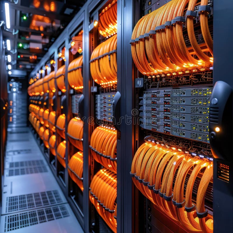 Technology Center Connectivity: Server, Ethernet Switch, and Power Cable Connection for Data Equipment stock photography