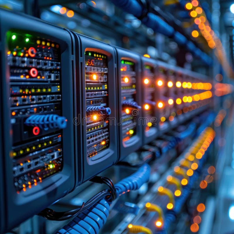Technology Center Connectivity: Server, Ethernet Switch, and Power Cable Connection for Data Equipment royalty free stock photos