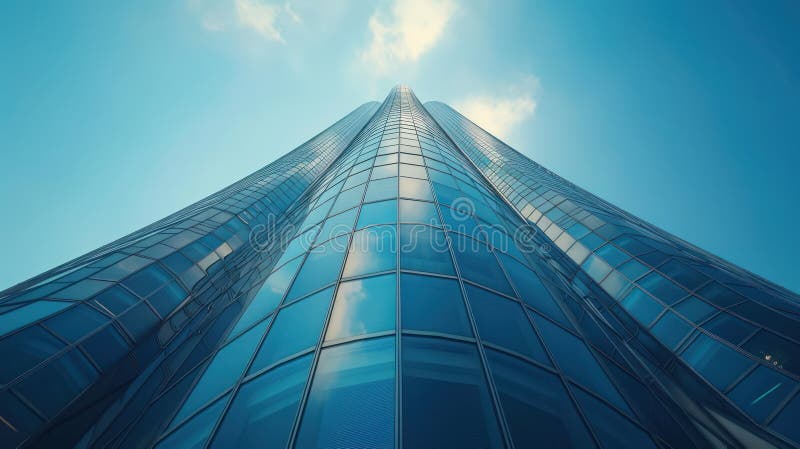 Futuristic Office Skyscraper with Curved Glass Windows in Low Angle View vector illustration