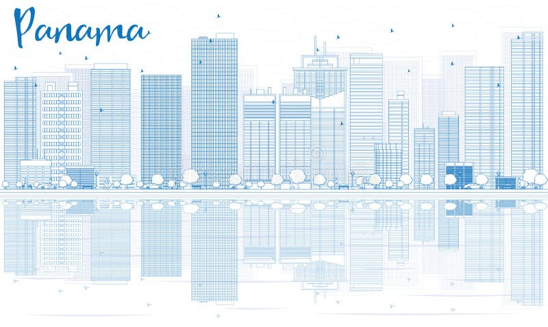 Descriva l'orizzonte del Panama con le costruzioni blu e le riflessioni royalty illustrazione gratis Descriva l'orizzonte del Panama con le costruzioni blu e le riflessioni royalty illustrazione gratis
