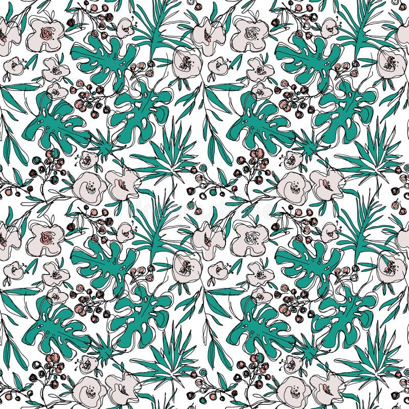 Descrive il modello senza cuciture dei fiori della giungla illustrazione botanica disegnata a mano illustrazione vettoriale Descrive il modello senza cuciture dei fiori della giungla illustrazione botanica disegnata a mano illustrazione vettoriale