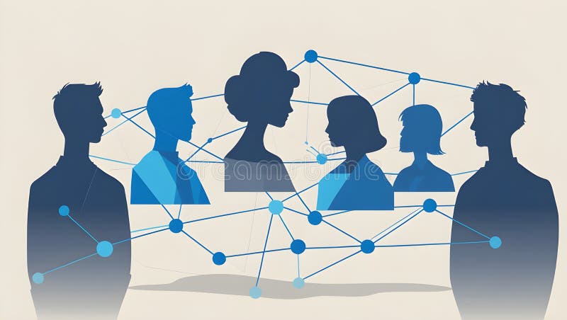 Descrizione astratta di AIGenerata di Silhouettes collegati in una rete vibrante royalty illustrazione gratis