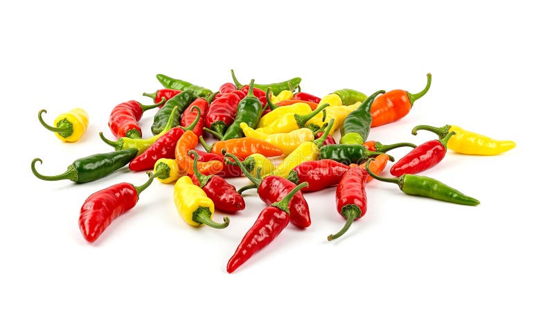 Descubra la fiera belleza de los pimientos chiles vibrantes de diferentes formas y colores en un fondo blanco limpio ilustración del vector