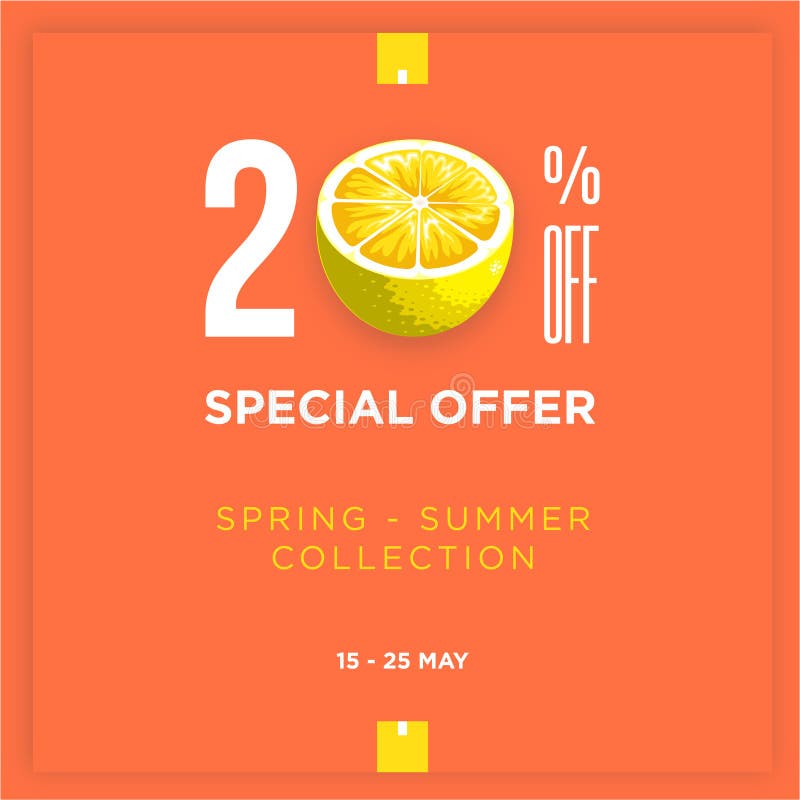 descuento del 20% con verano de la primavera de la rebanada del limón Dise?o de la plantilla de la bandera de la venta Oferta esp stock de ilustración descuento del 20% con verano de la primavera de la rebanada del limón Dise?o de la plantilla de la bandera de la venta Oferta esp stock de ilustración