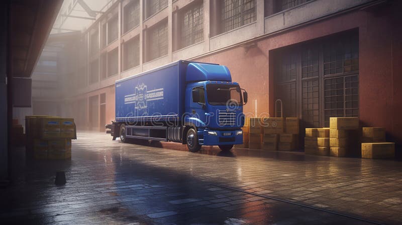 Descărcarea camioanelor container mari la depozitul de depozite. ai generativ stock illustration