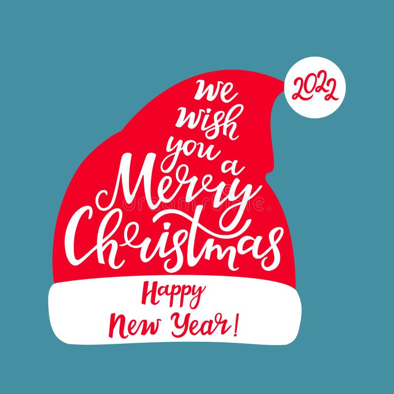 Desejamos-lhe Um Feliz Natal E Um Feliz Ano Novo. Letra De Mão. Santa Claus  Hat. Barba E Bigode. Ilustração do Vetor - Ilustração de tradicional, cara:  230845730