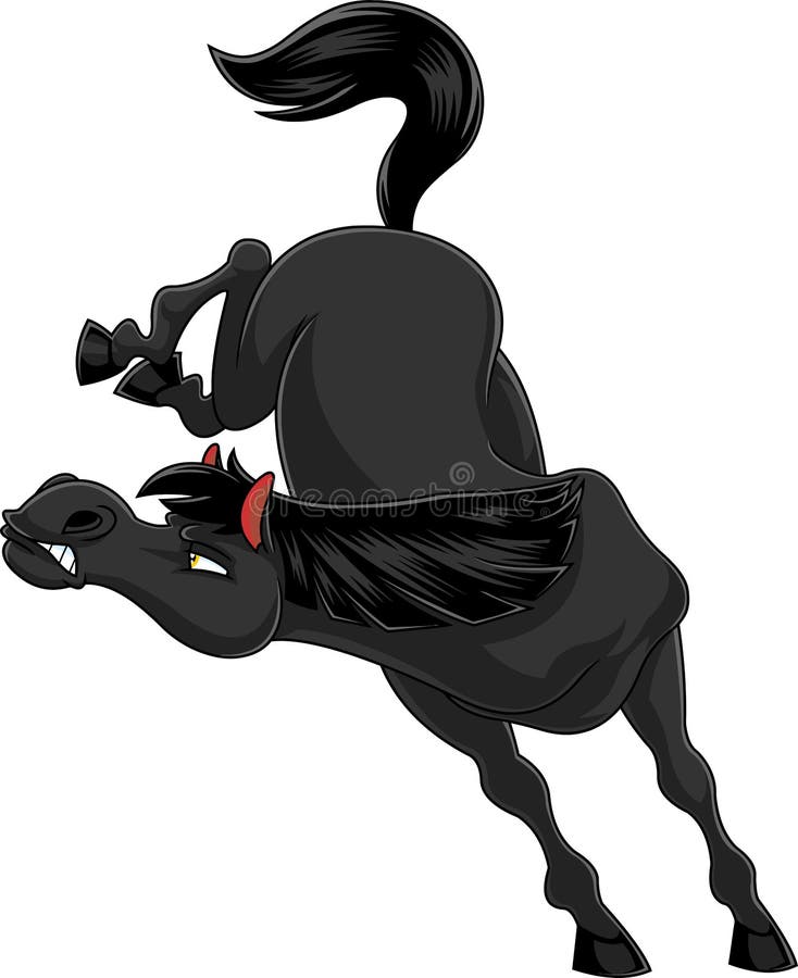 Desen animat cu cal negru sălbatic mascota caracter sărituri vector illustration
