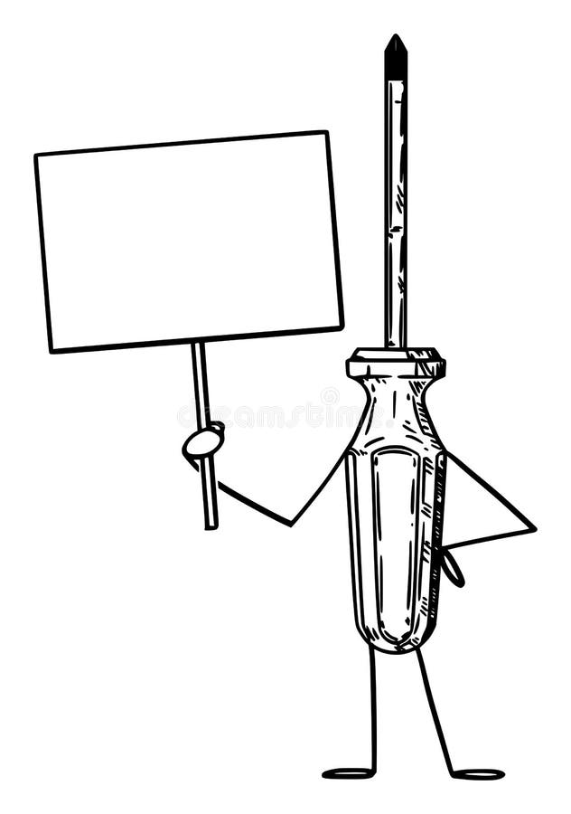 Desen animat cu șurubelniță care ține un semn gol în mână. ilustrare vectorială royalty free illustration