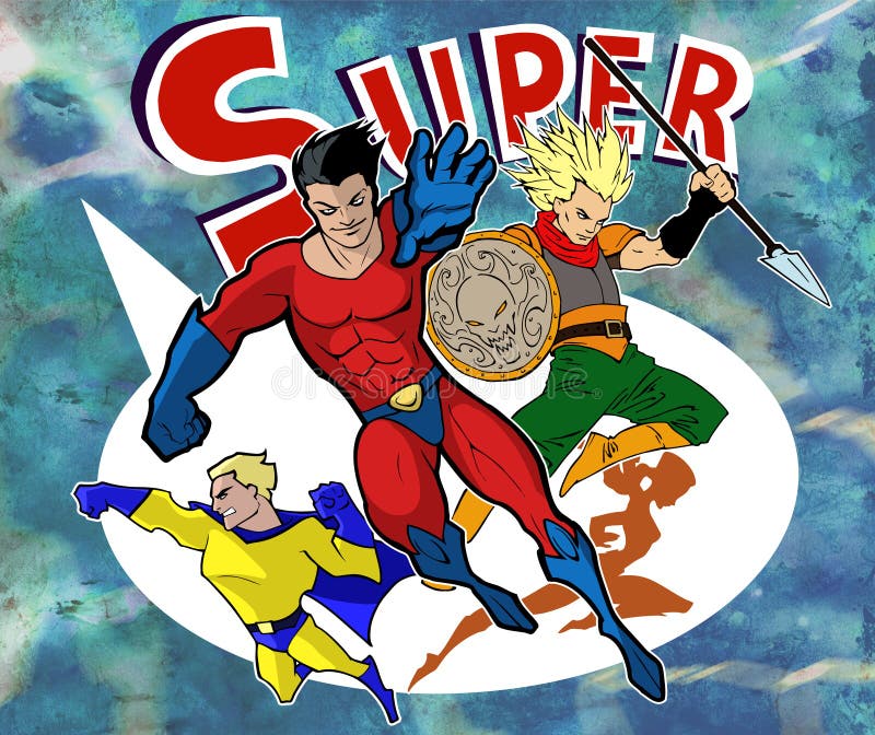 Desen animat strălucitor și colorat, cu o echipă amuzantă și minunată de super eroi minunați stock illustration