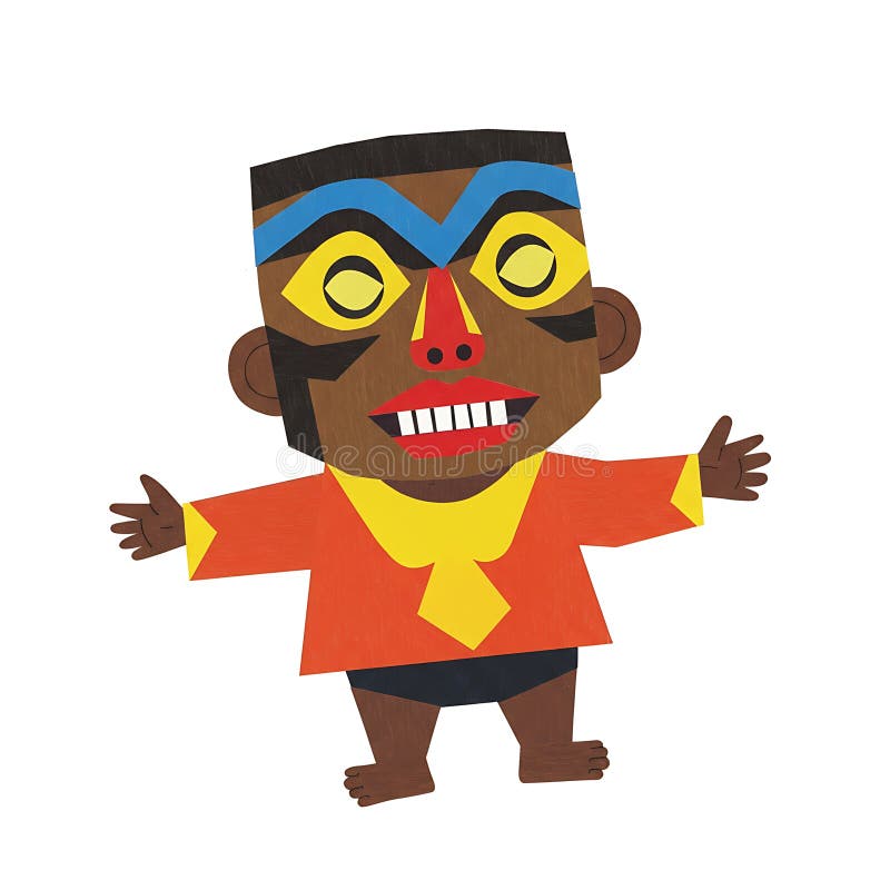 Desen animat Tribal Mask Figura cu brațe deschise Ilustrație pe alb royalty free illustration