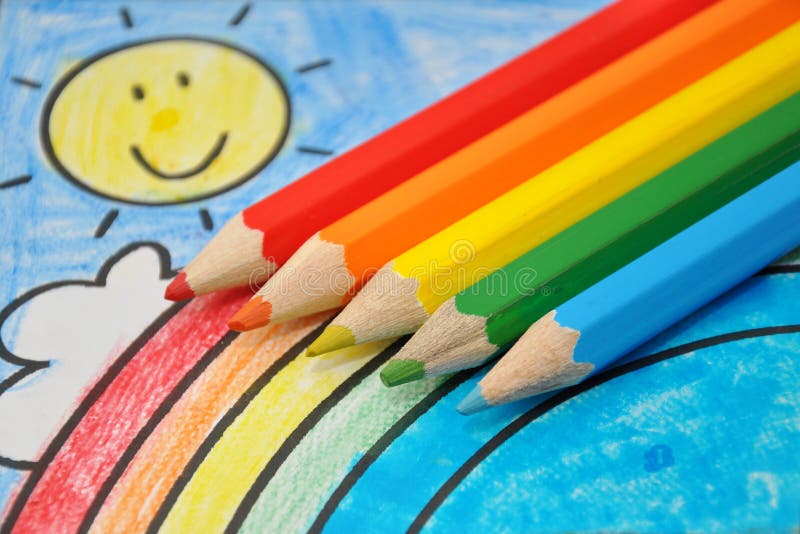 Desen colorat : soare soare soare soare albastru cer royalty free stock images