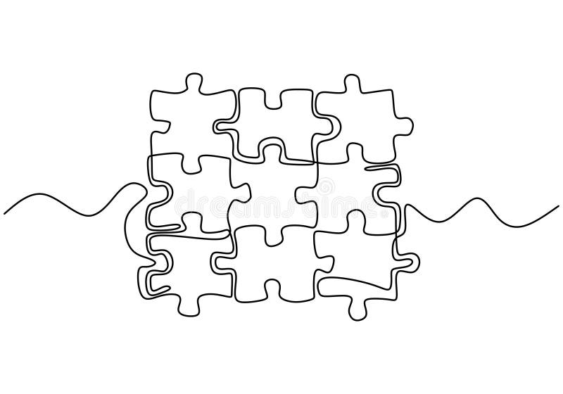 Desen continuu cu un singur rând al pieselor puzzle-ului. semnul și simbolul pentru rezolvarea problemelor și pentru rezolvarea pr vector illustration