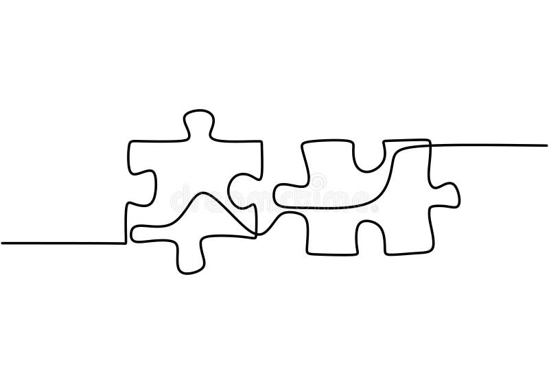 Desen în linie continuă al vectorului puzzle-ului. conectarea și rezolvarea problemelor cu metafora de afaceri cu un singur stil d stock illustration