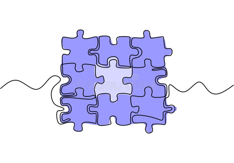 Desen în linie continuă al vectorului puzzle-ului. conectarea și rezolvarea problemelor cu metafora de afaceri cu un singur stil d vector illustration