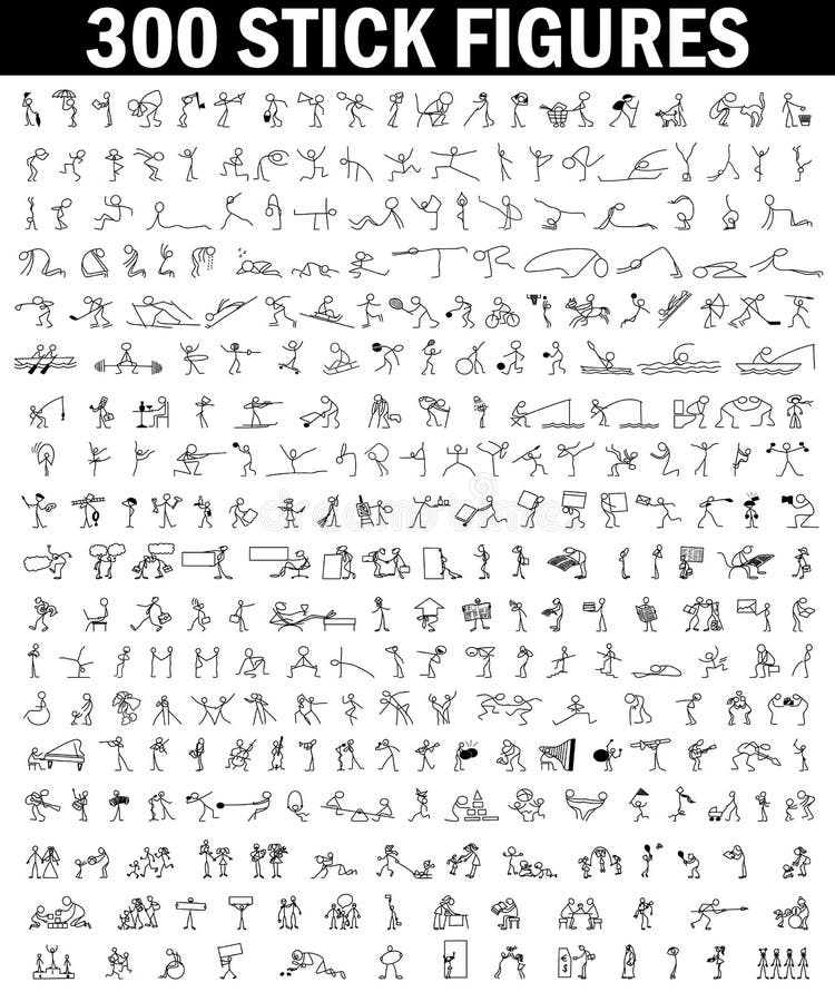 Desene animate set de 300 de schițe de oameni mici stick figura stock illustration