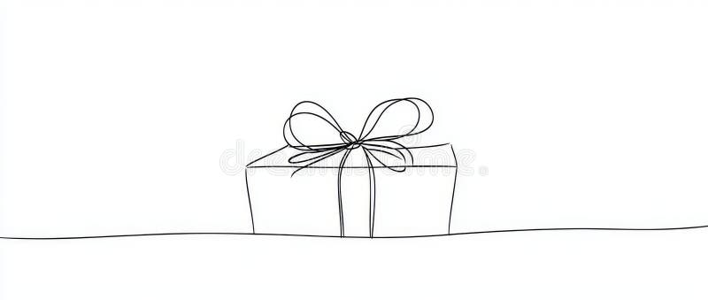 Desenhado continuamente. caixa de presente de natal com fita e arco. presente festivo e pacote surpresa envolto em linhas simples ilustração royalty free