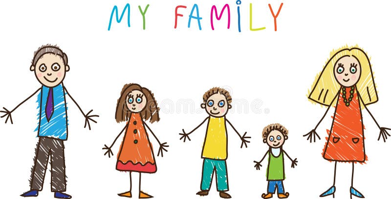Desenhar dos miúdos. Família ilustração stock Desenhar dos miúdos. Família ilustração stock